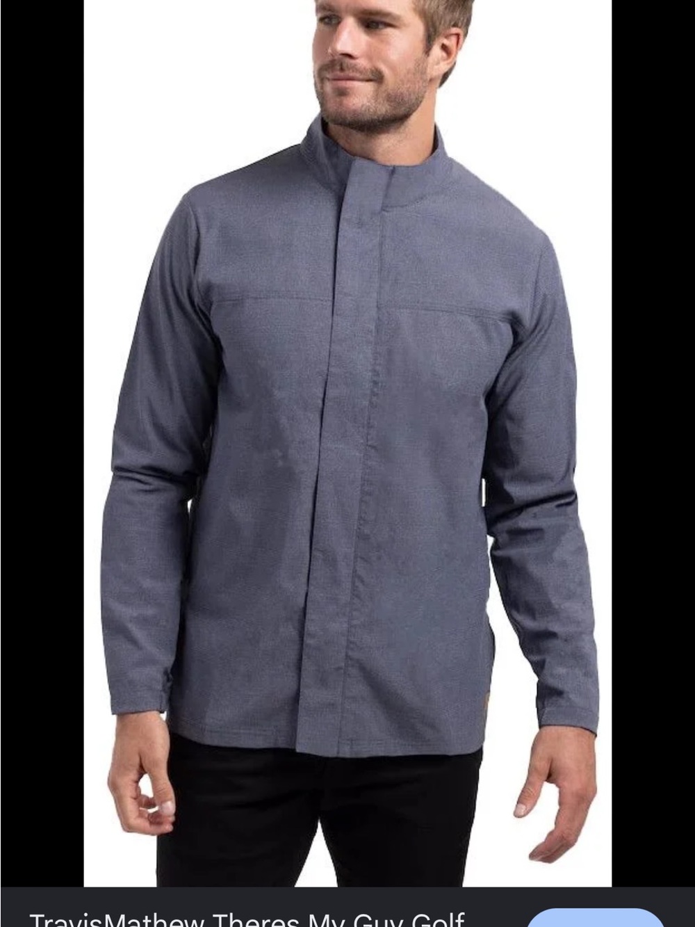 Travis Mathew There’s My Guy Men's Slate Blue Stand Collar Shirt Jacket